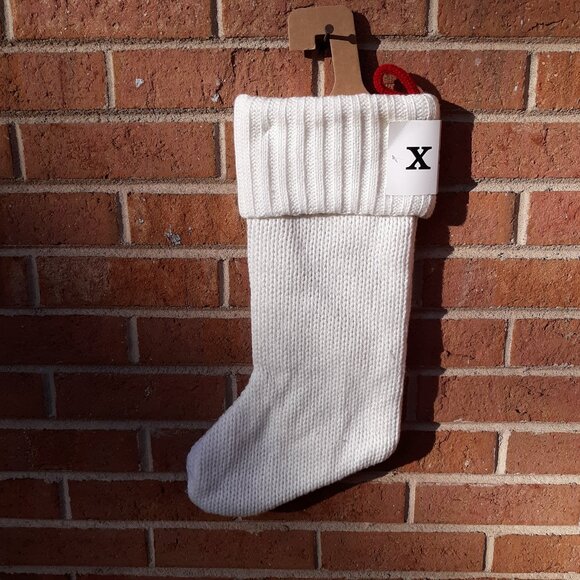 Knit Monogram Christmas Stocking - White - Letter X - Picture 4 of 5